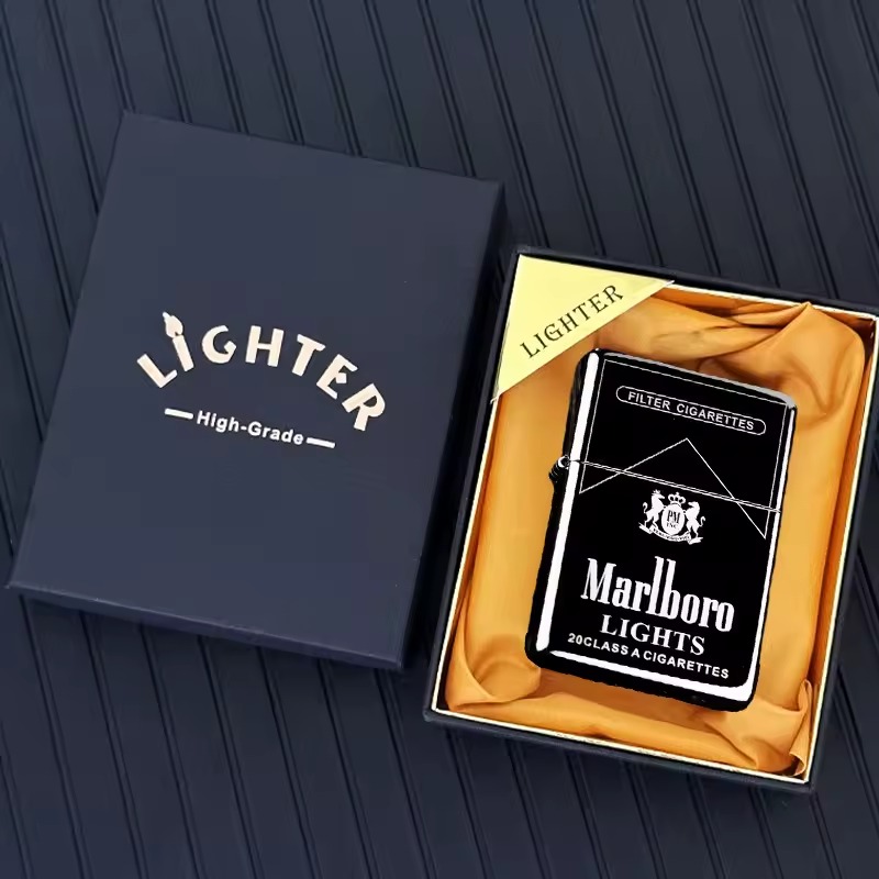 Metal flip lighter presented in a gift box