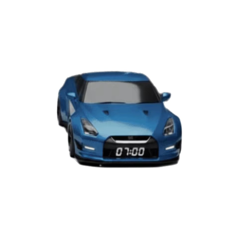Blue sports car alarm clock front view