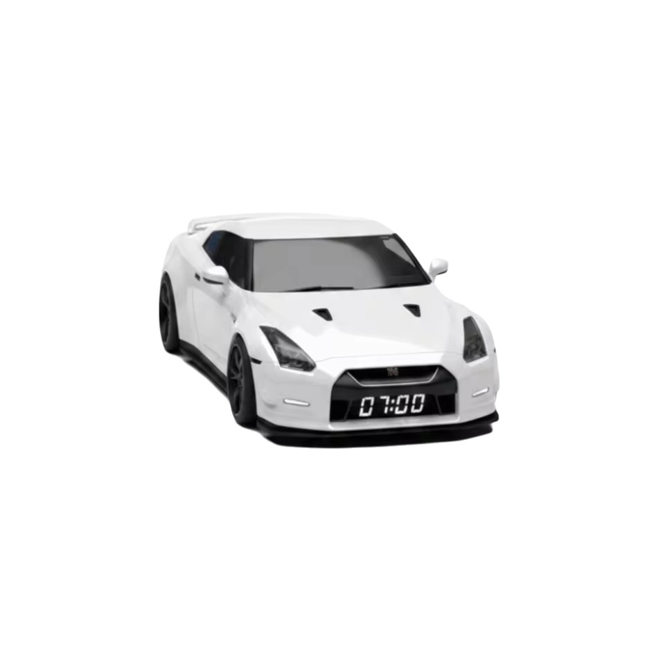 White sports car alarm clock front view